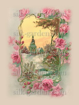 Принт Роза-196 Принт Роза-196 (ткань с рисунком) для вышивания лентами, гладью, художественным бисером (разметки под бисер нет)
