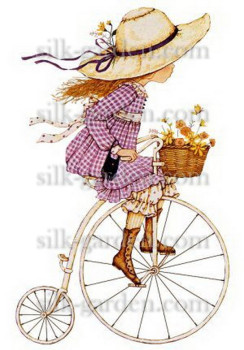 Принт Цветы на велосипеде-11 Принт Цветы на велосипеде-11 (ткань с рисунком) для вышивания лентами, гладью, художественным бисером (разметки под бисер нет)